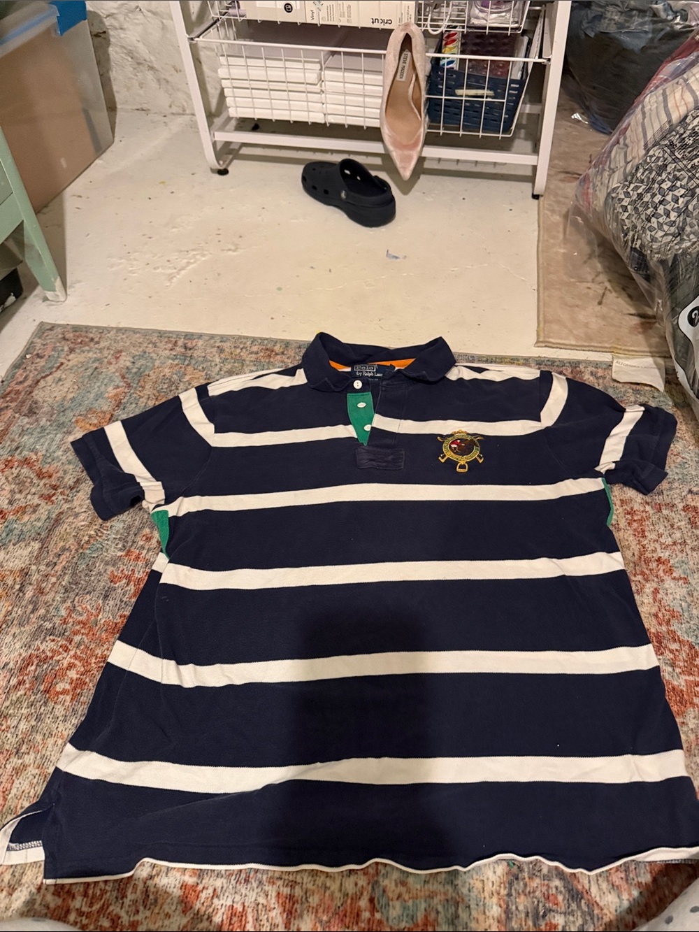 Polo by Ralph Lauren Navy & White Striped Men's Polo with Crest